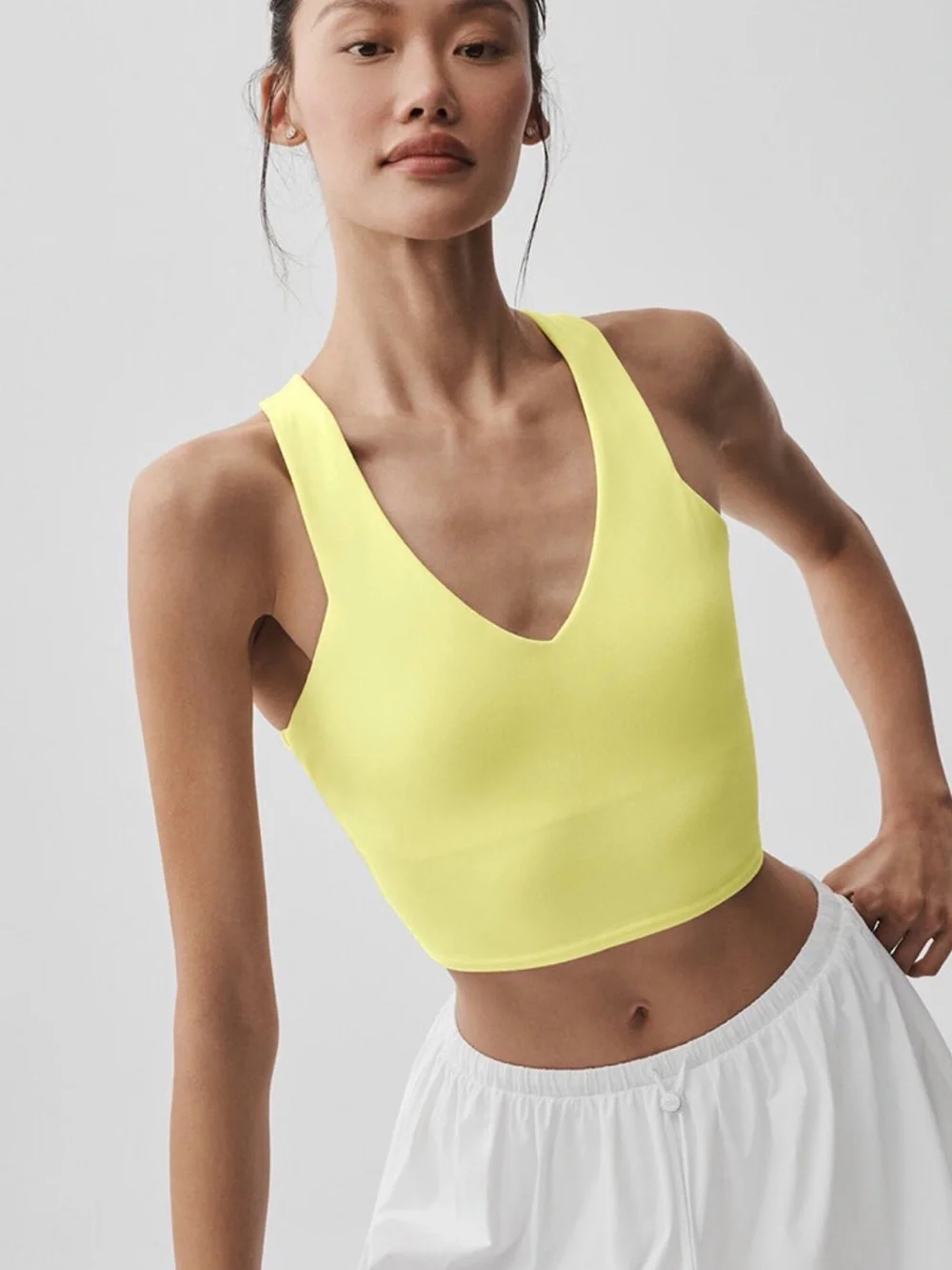 ALO Yoga Airbrush Real Tank Lemon Yellow Racerback Tank Top - Picture 3 of 10